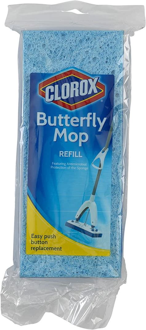 Remove old sponge by applying enough pressure to pop plastic pins from mop head. . Clorox butterfly mop refill